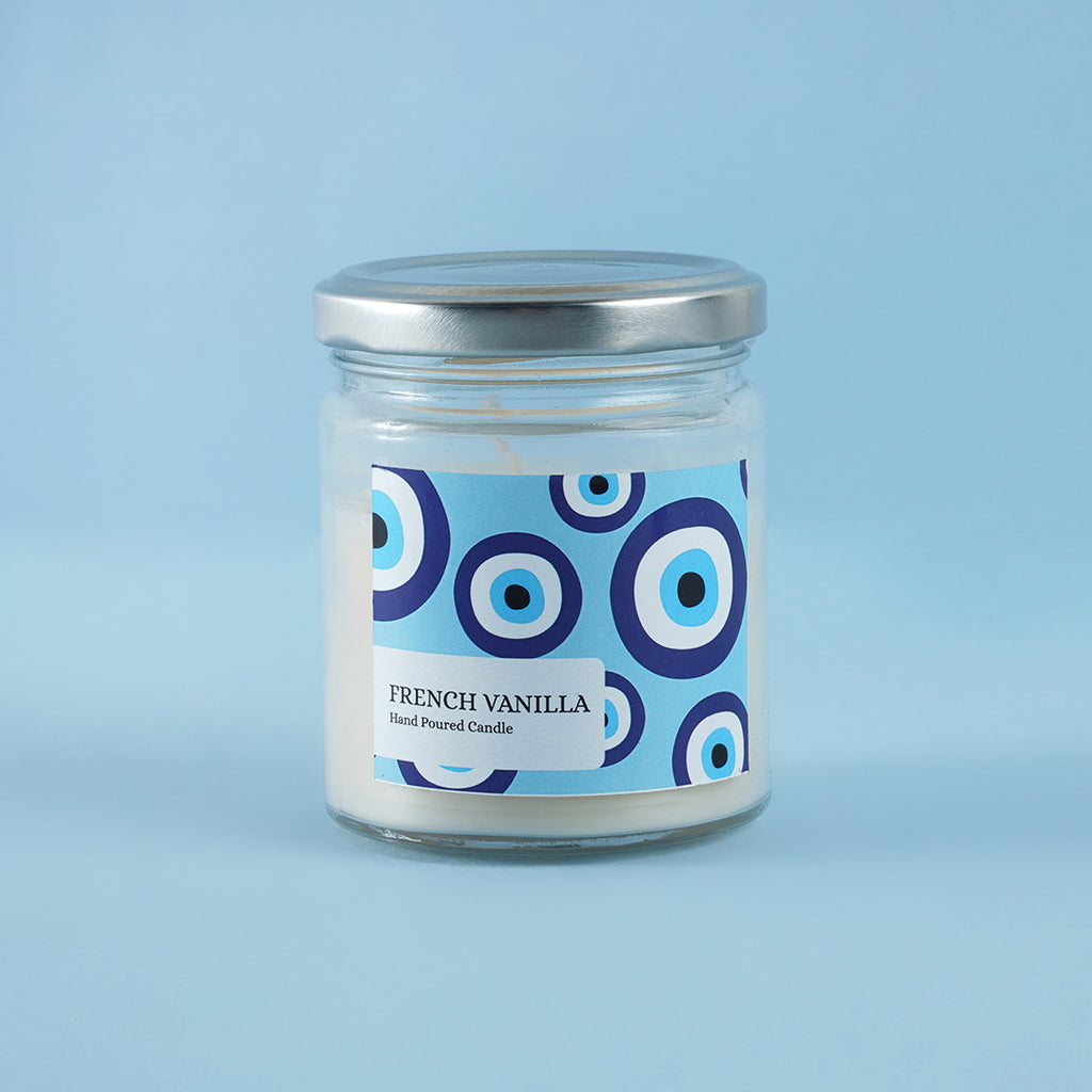 French Vanilla Candle with Evil Eye sticker