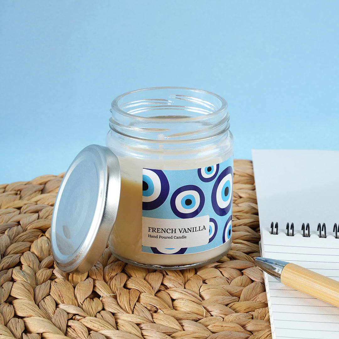 French Vanilla Candle with Evil Eye sticker