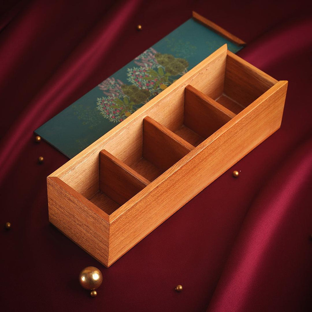 Wooden organizer box with lid